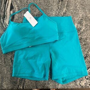 Turquoise Sports Bra and biker shorts Set